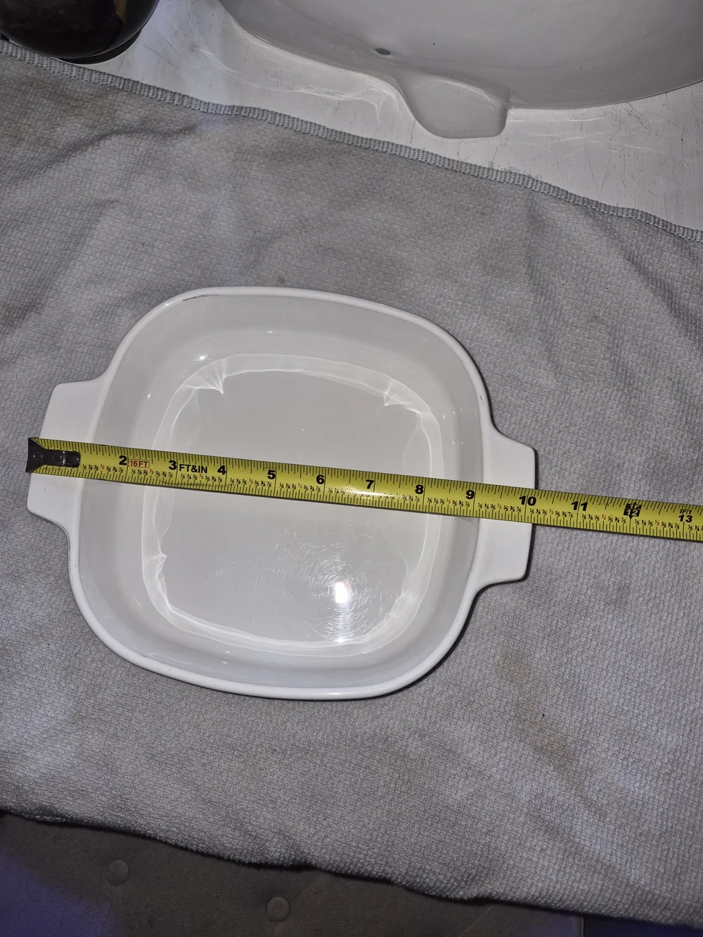 Corning Ware casserole dish in the 
